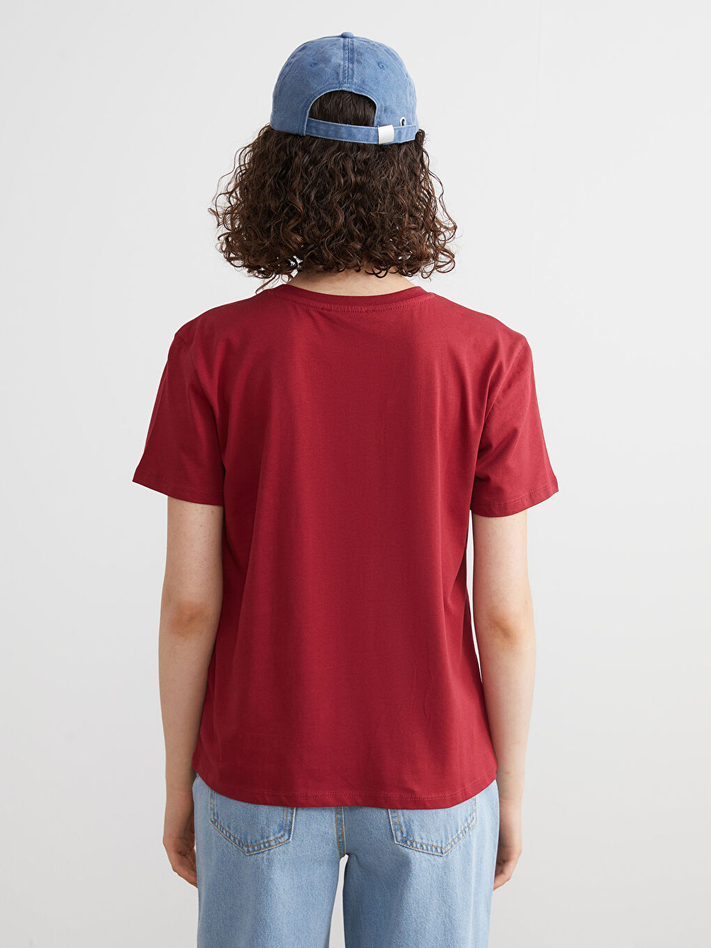 Bordo Bisiklet Yaka New York Baskılı Kadın Tişört-3