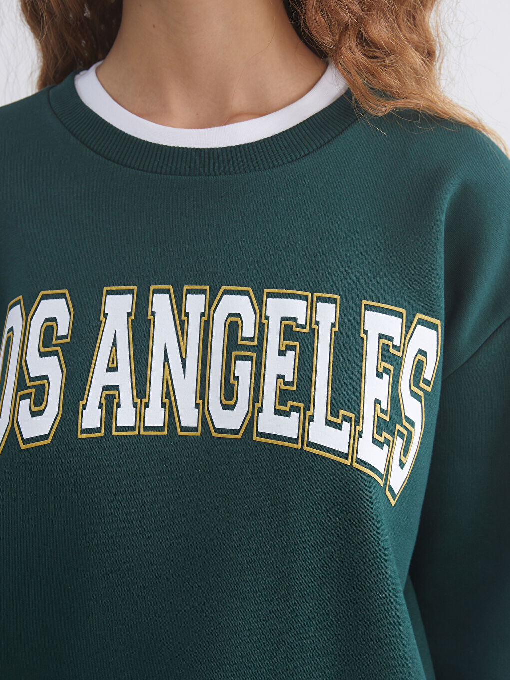 Yeşil Los Angeles Baskılı Oversize Kadın Kalın Sweatshirt-2