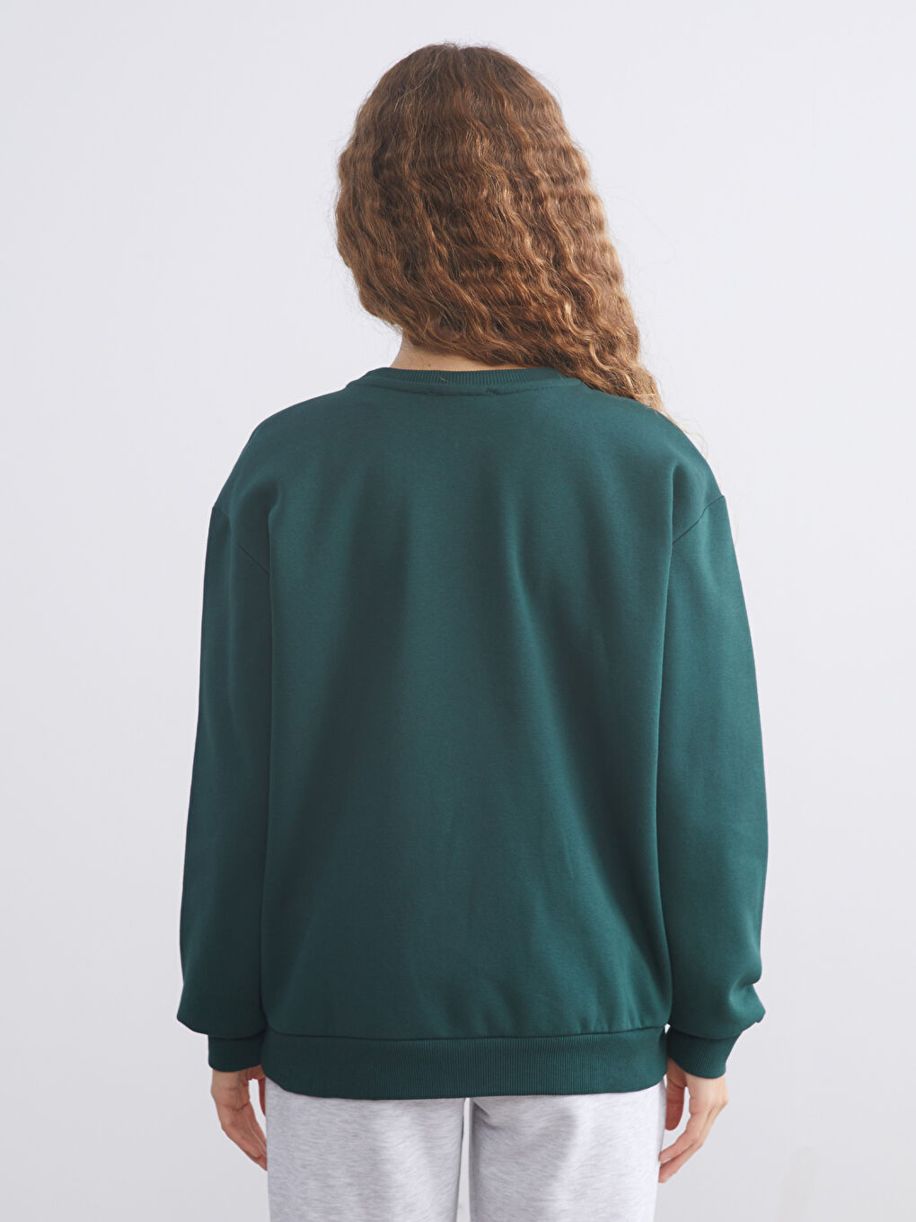 Yeşil Los Angeles Baskılı Oversize Kadın Kalın Sweatshirt-3