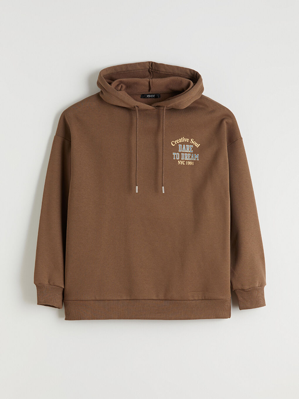 Kahverengi Baskılı Oversize Kadın Kalın Hoodie-4