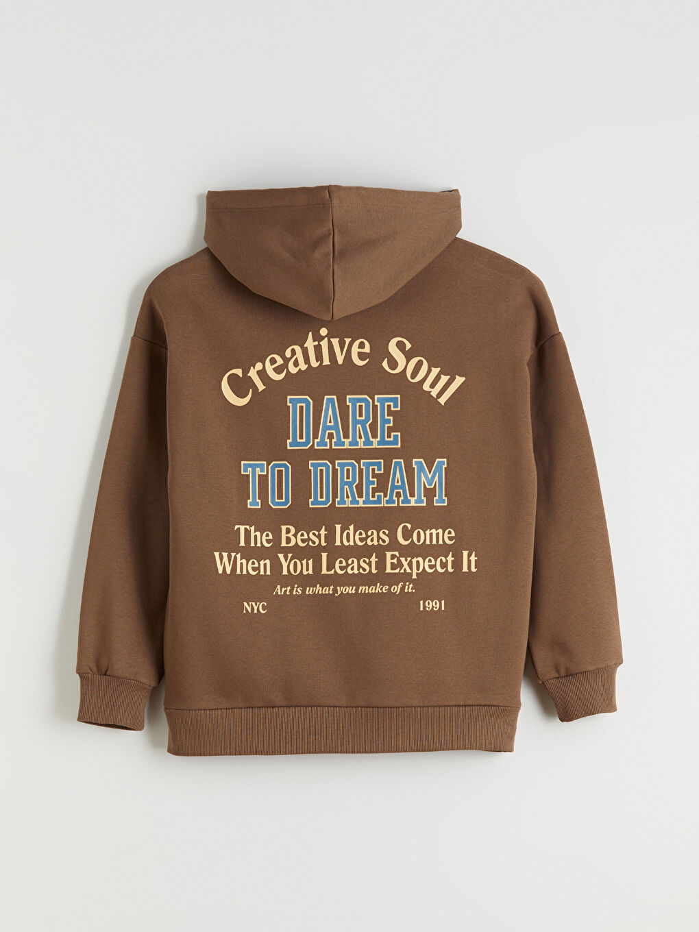 Kahverengi Baskılı Oversize Kadın Kalın Hoodie-6