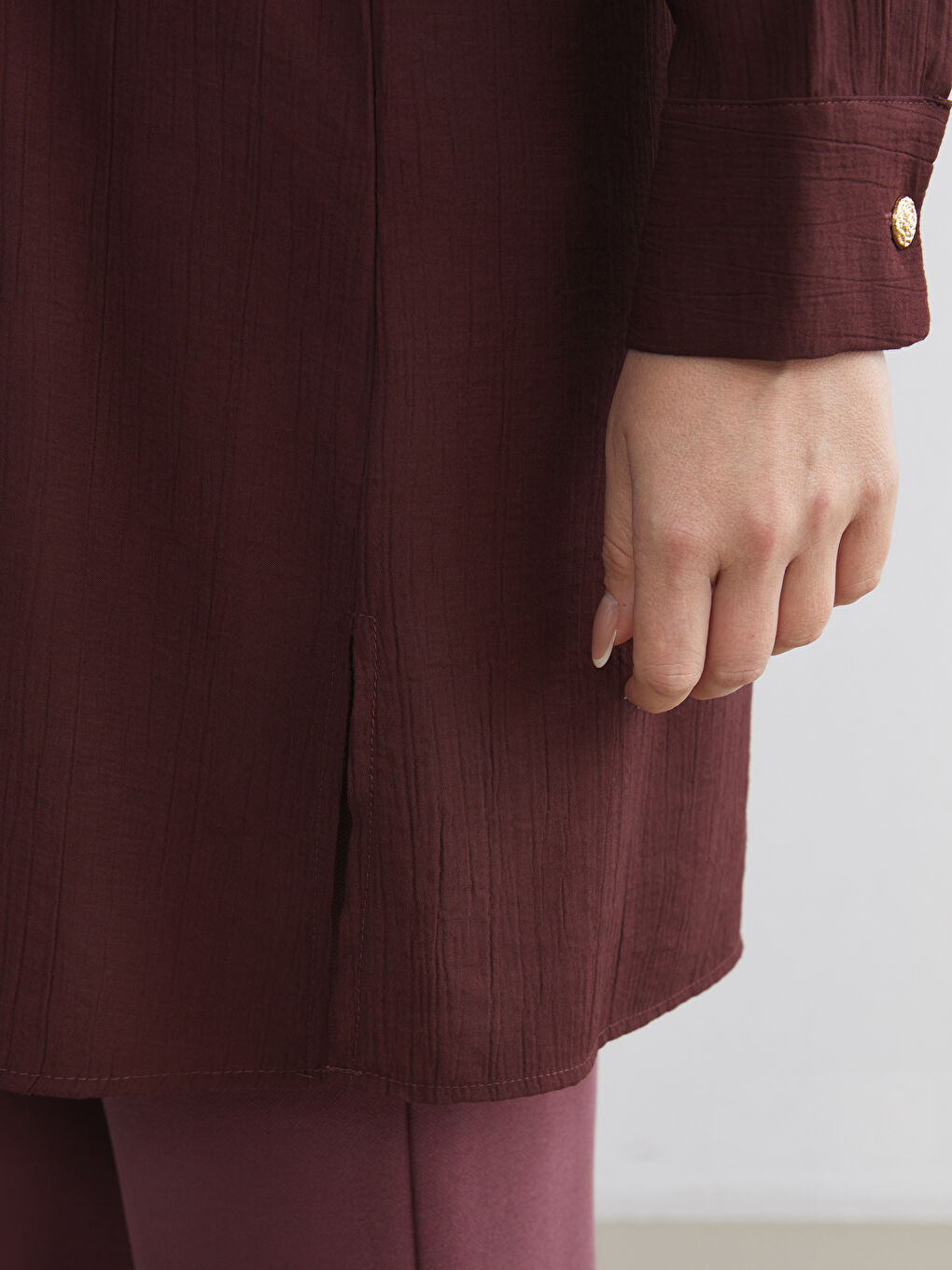 تُونِيك قميصية نسائية بياقة قائمة وبنسيج-2