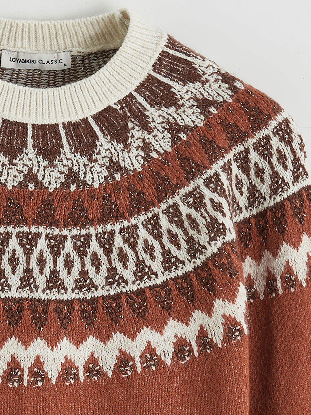 Turuncu Bisiklet Yaka Desenli Kadın Triko Kazak-5