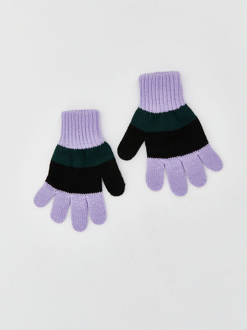 Lila Çizgili Kız Bebek Triko Eldiven