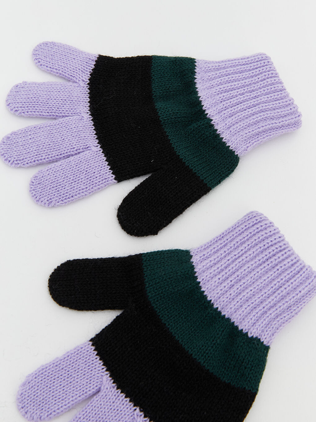 Lila Çizgili Kız Bebek Triko Eldiven-1