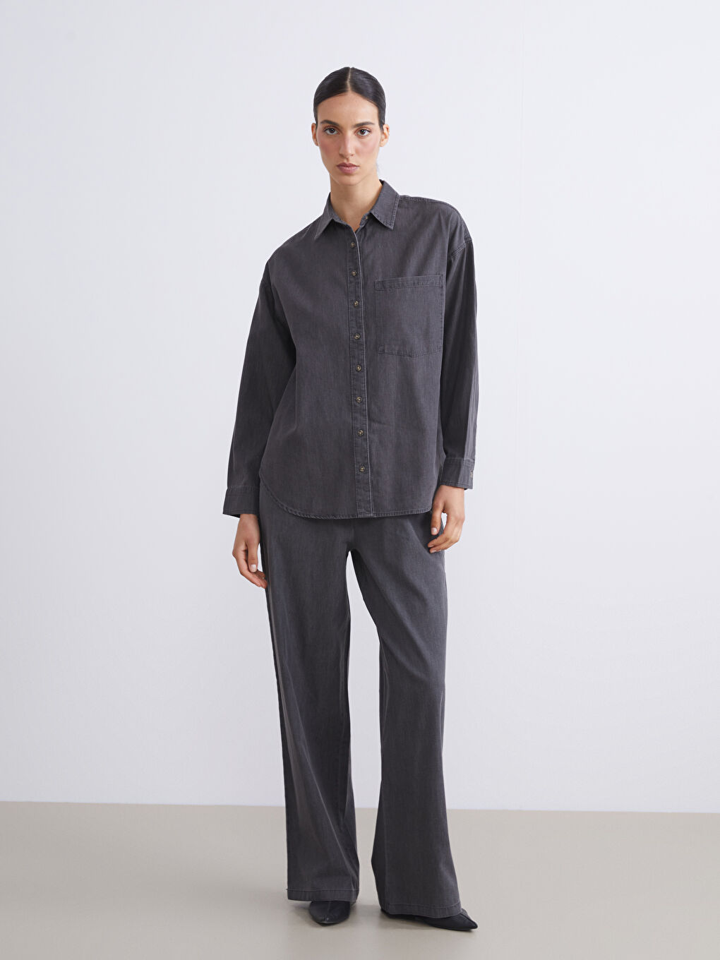 تونيك جينز ياقة بلي كول أوفرسايز نساء-1