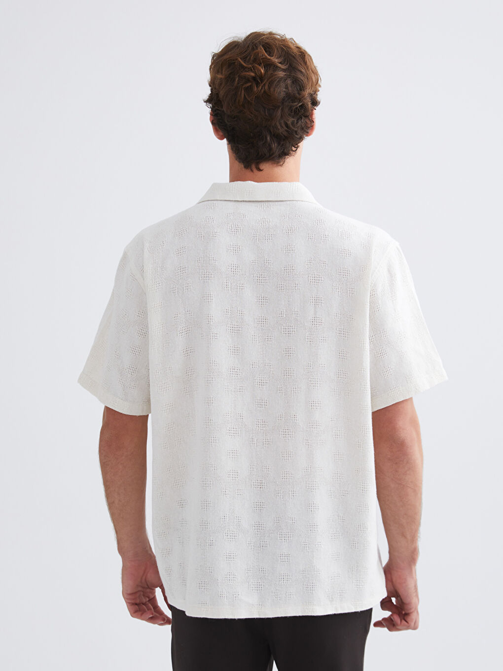 Ekru Regular Fit Kısa Kollu Armürlü Erkek Gömlek-6