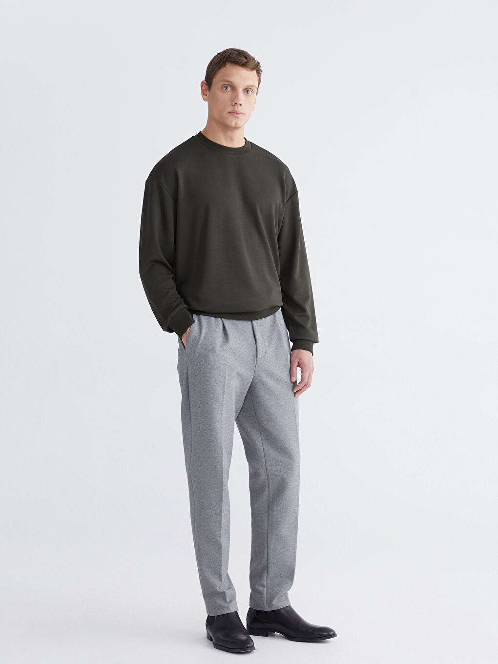 Yeşil Bisiklet Yaka Erkek Sweatshirt-1