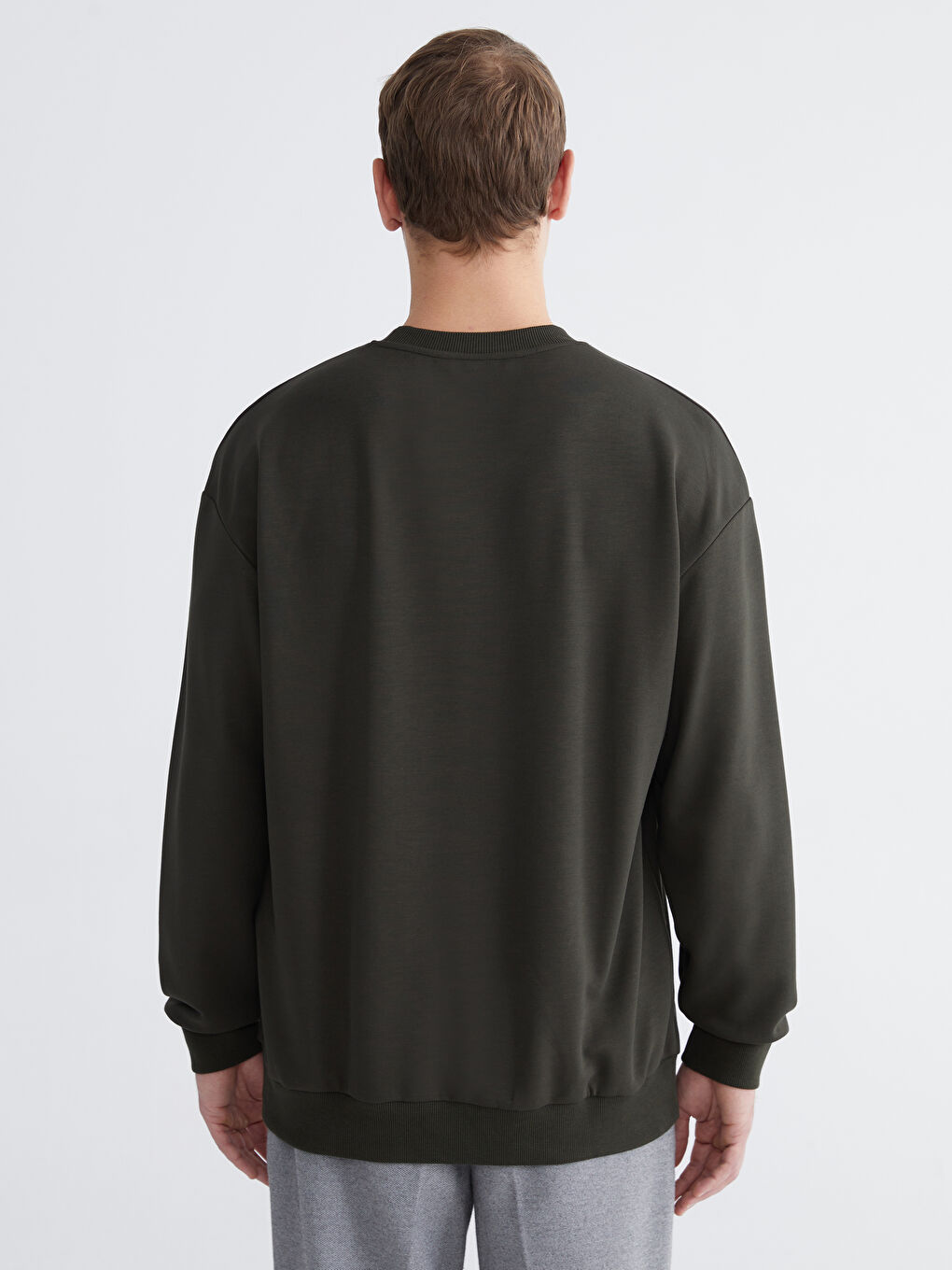 Yeşil Bisiklet Yaka Erkek Sweatshirt-3