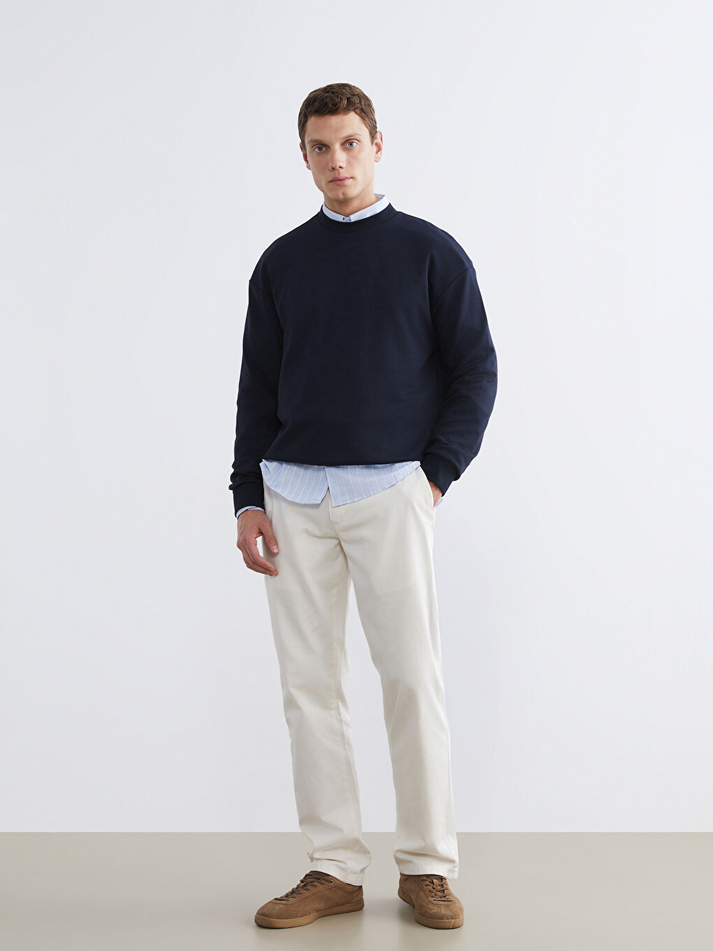 Lacivert Bisiklet Yaka Erkek Sweatshirt-1