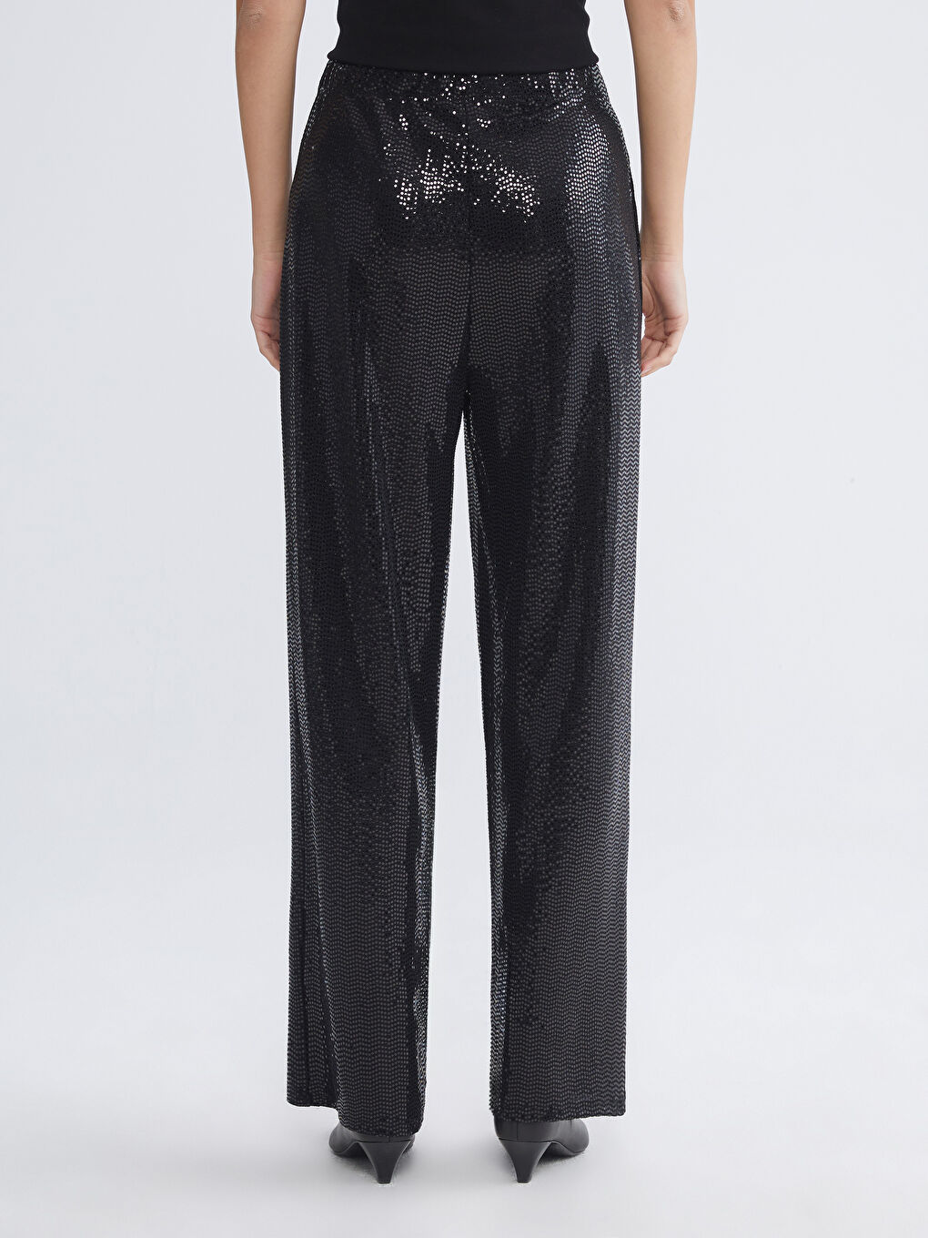 Siyah Standart Fit Payetli Kadın Pantolon-8
