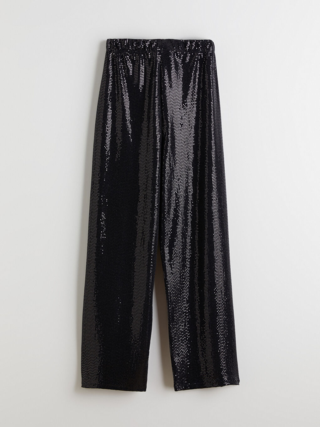 Siyah Standart Fit Payetli Kadın Pantolon-11