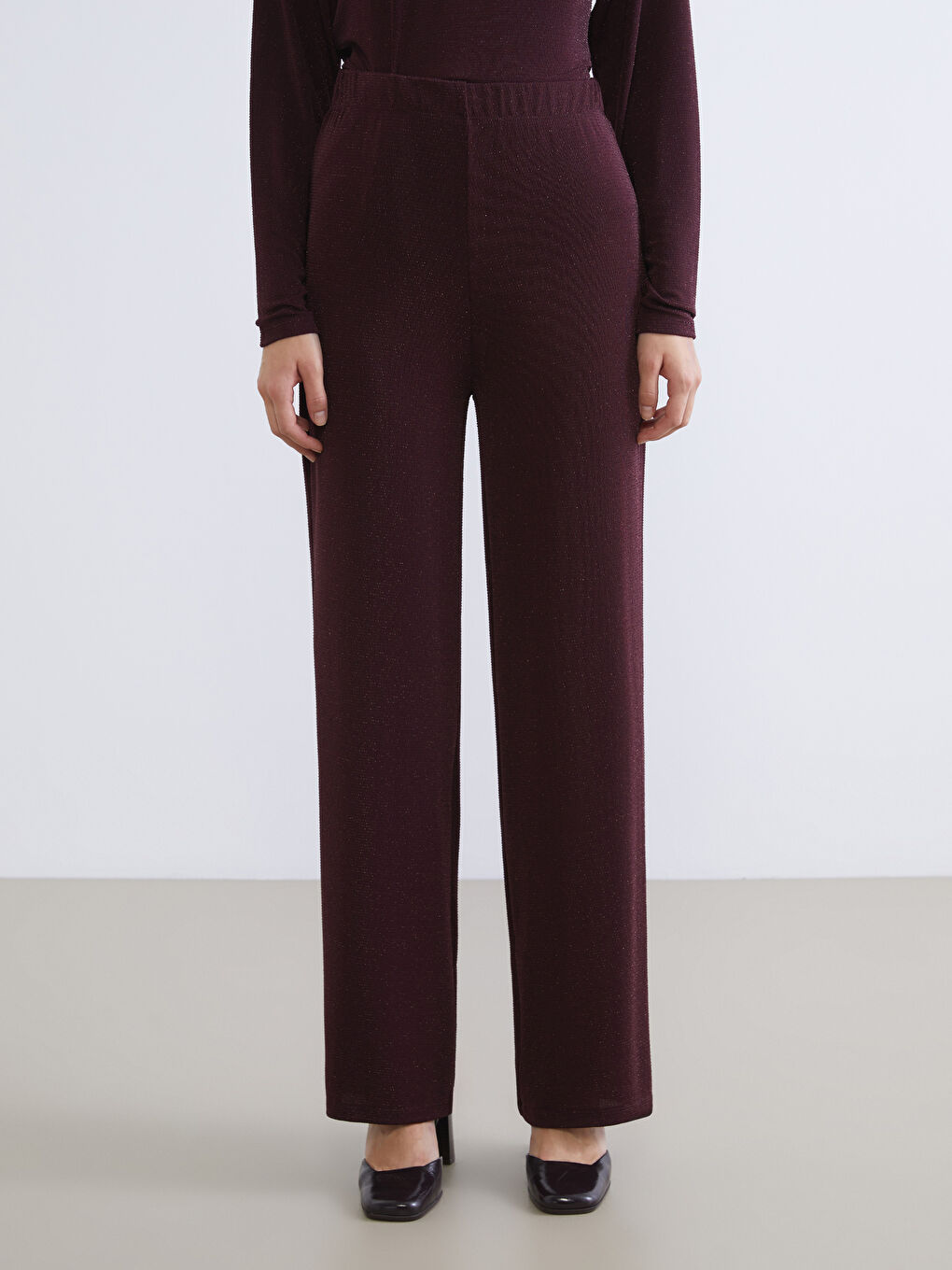 Mürdüm Standart Fit Simli Kadın Pantolon-1