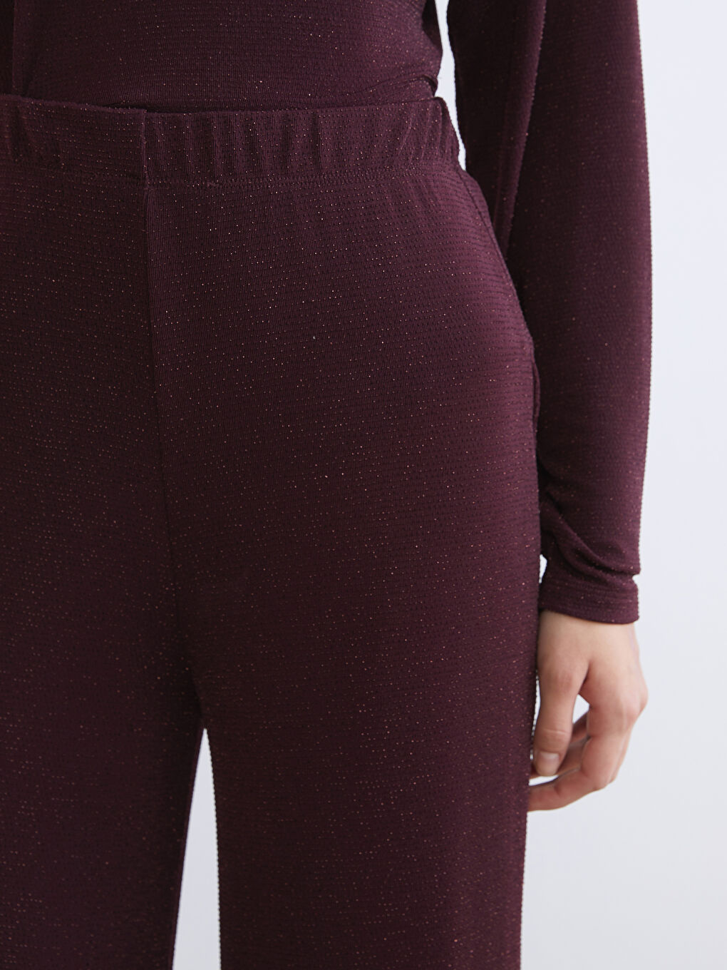 Mürdüm Standart Fit Simli Kadın Pantolon-2