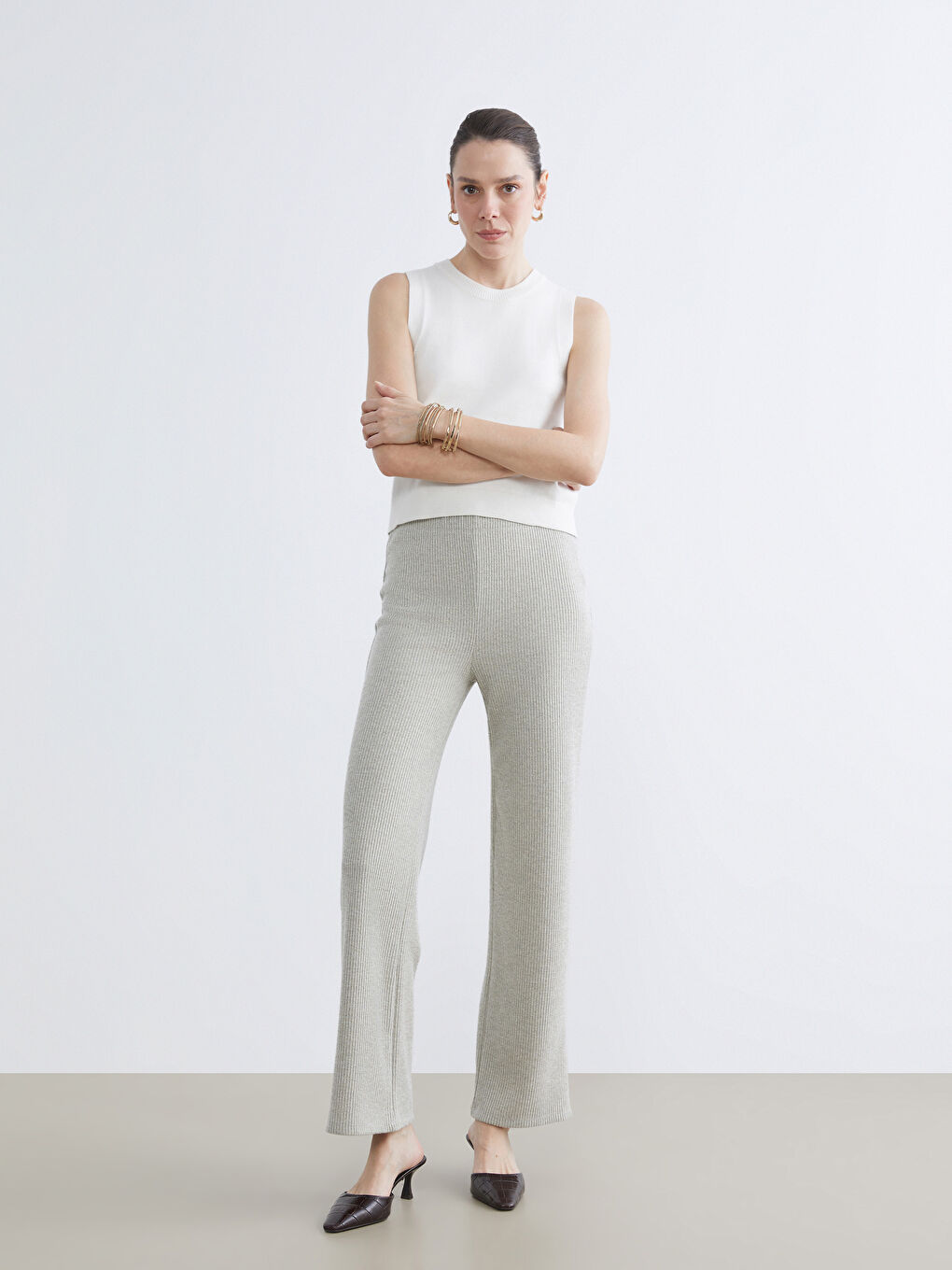 Elastic Waist Wide Leg Women's Trousers