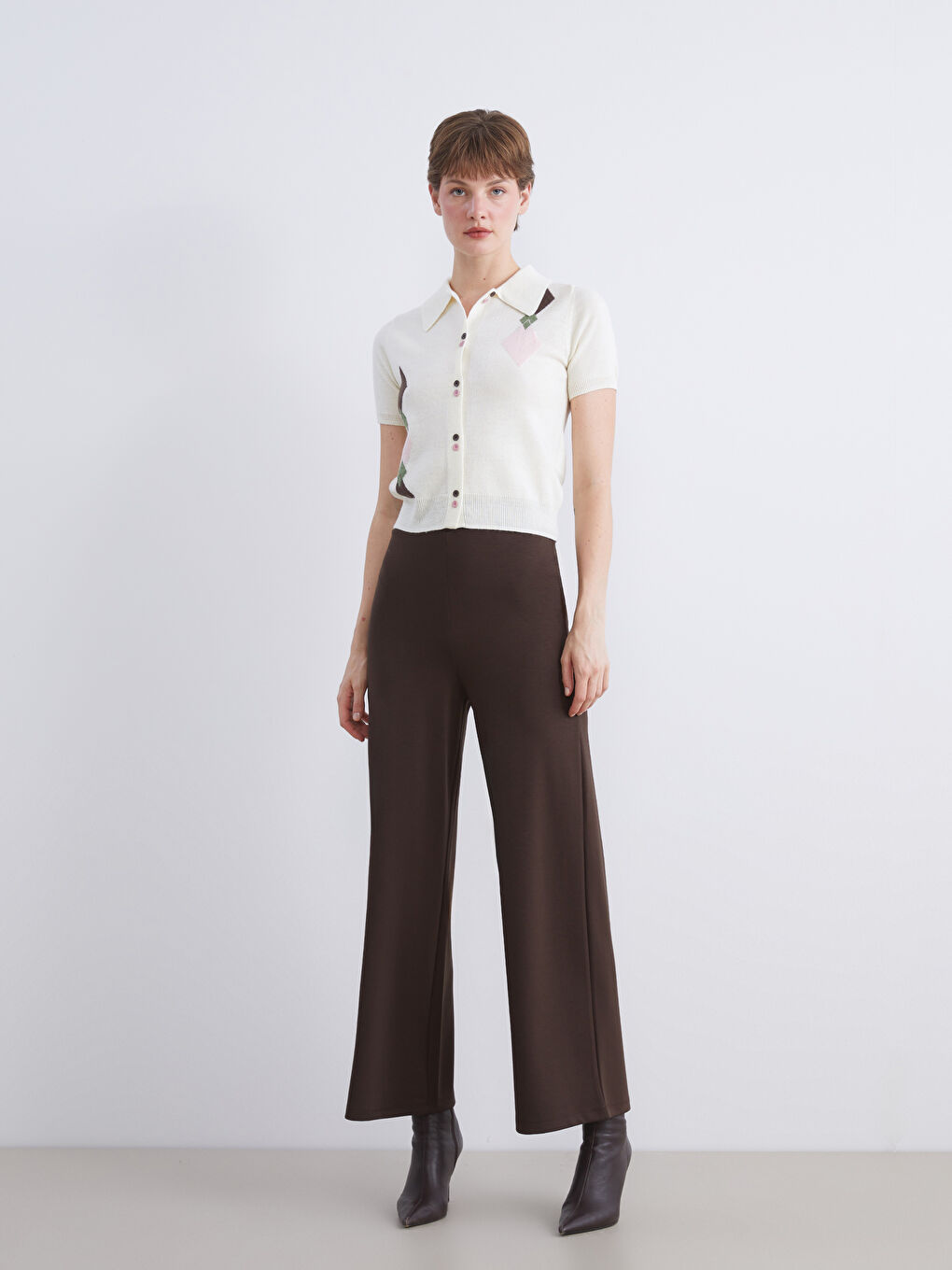 Kahverengi Beli Lastikli Geniş Paça Kadın Eşofman Altı