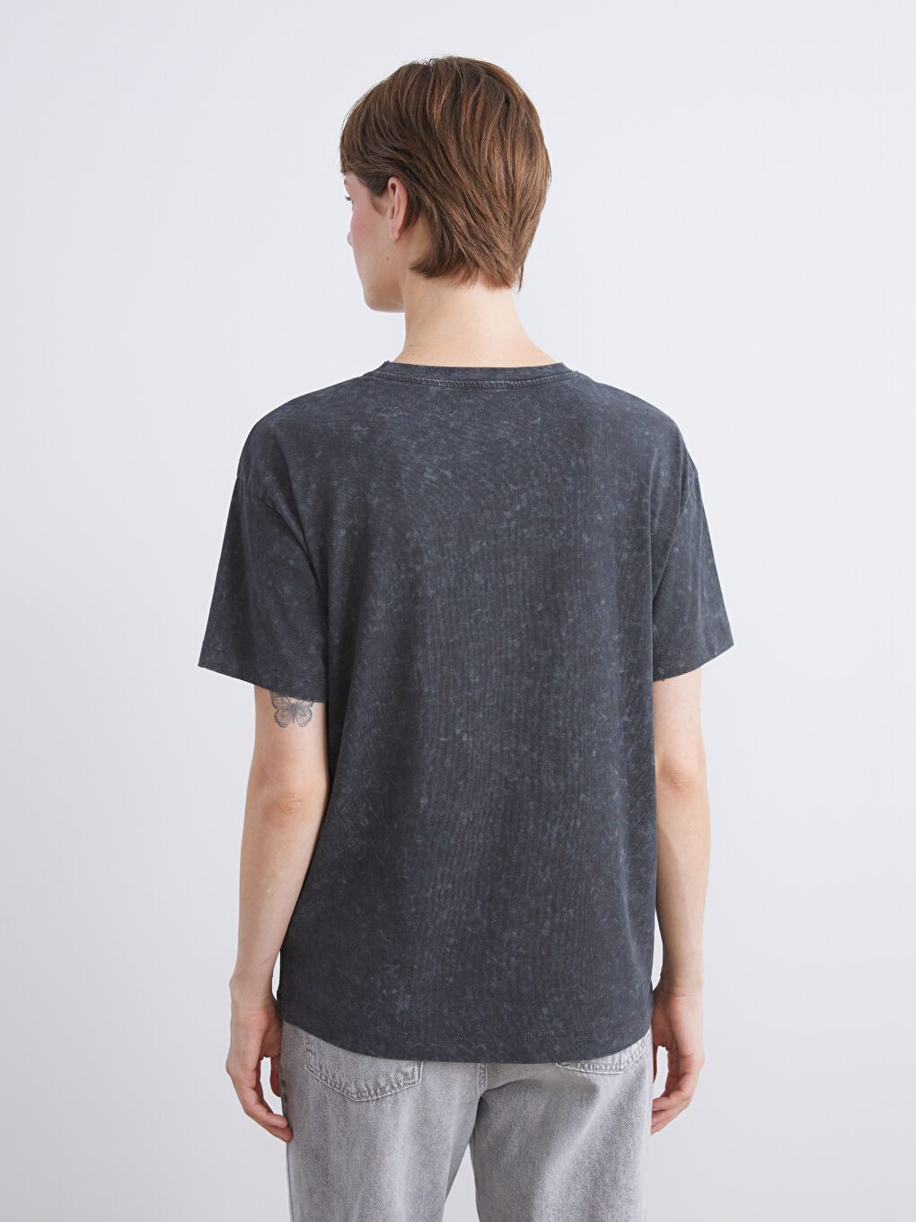 Mavi Bisiklet Yaka Fiyonk Baskılı Kadın Tişört-3