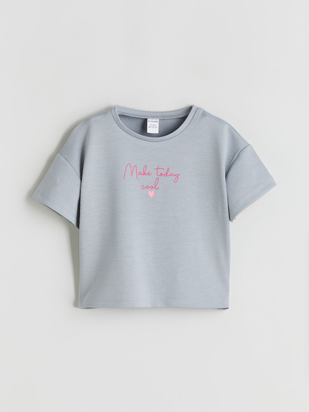 Gri Bisiklet Yaka Kız Çocuk Tişört