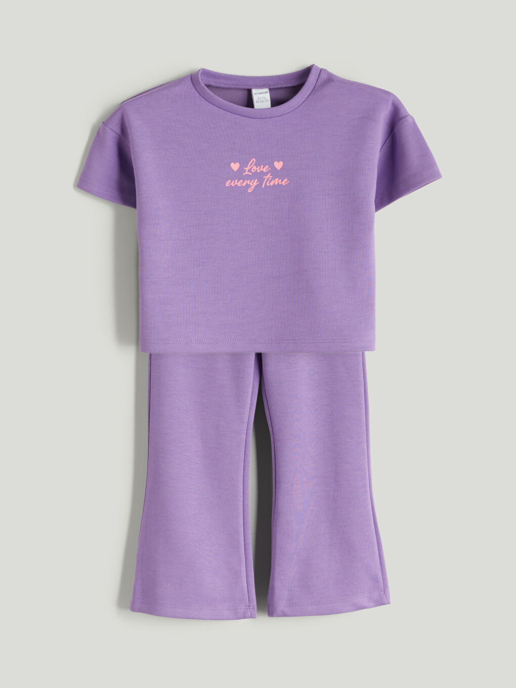 Mor Bisiklet Yaka Baskılı Kız Çocuk Tişört ve Pantolon 2'li
