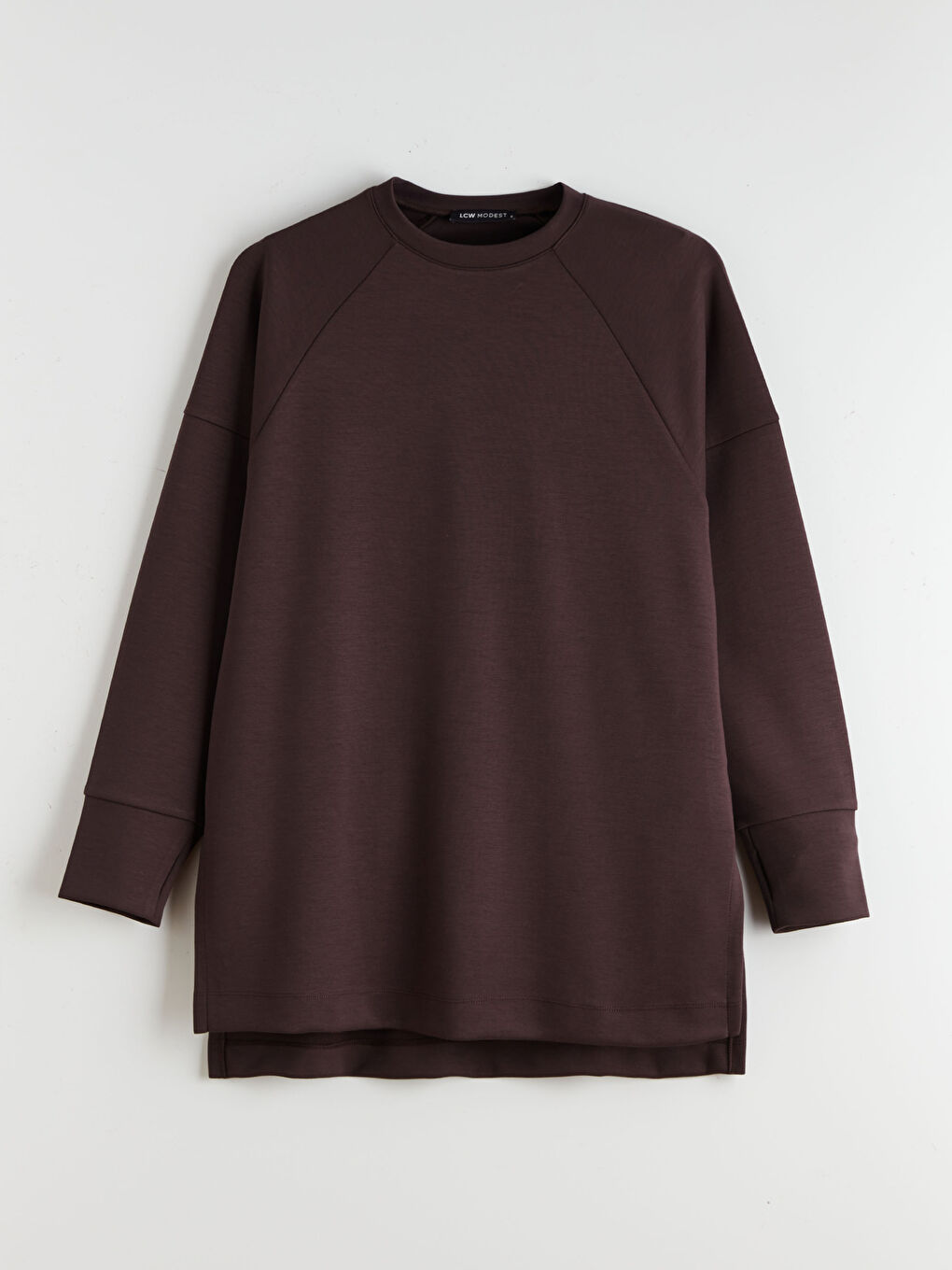 Kahverengi Bisiklet Yaka Oversize Kadın Sweatshirt Tunik-4