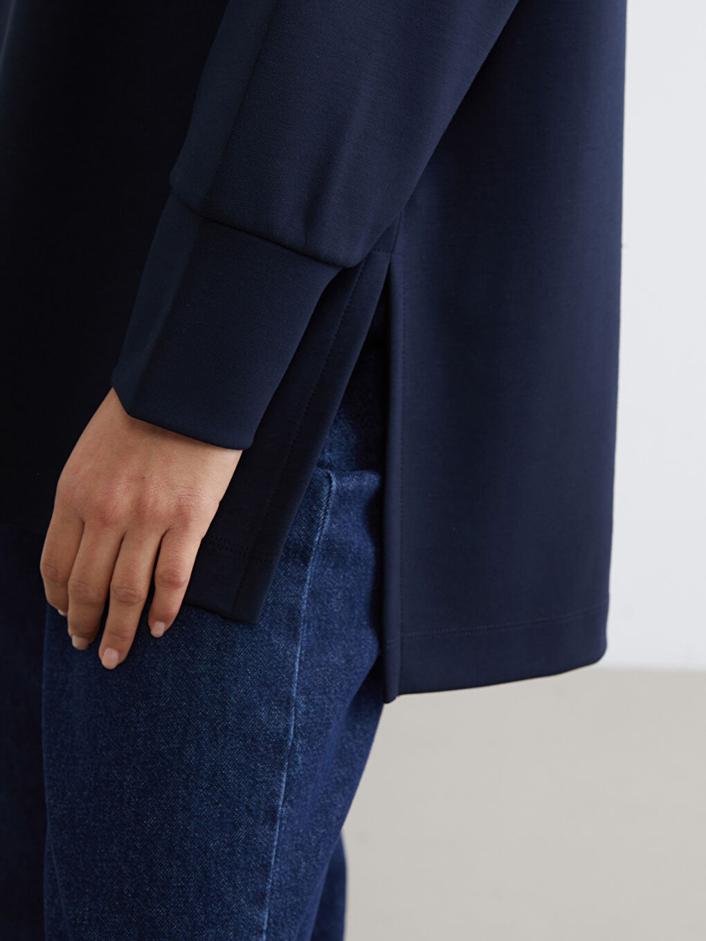 Lacivert Bisiklet Yaka Oversize Kadın Sweatshirt Tunik-2