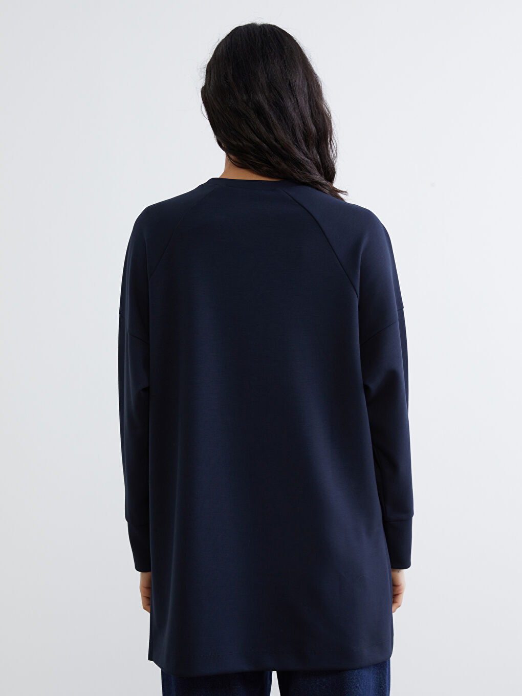 Lacivert Bisiklet Yaka Oversize Kadın Sweatshirt Tunik-3