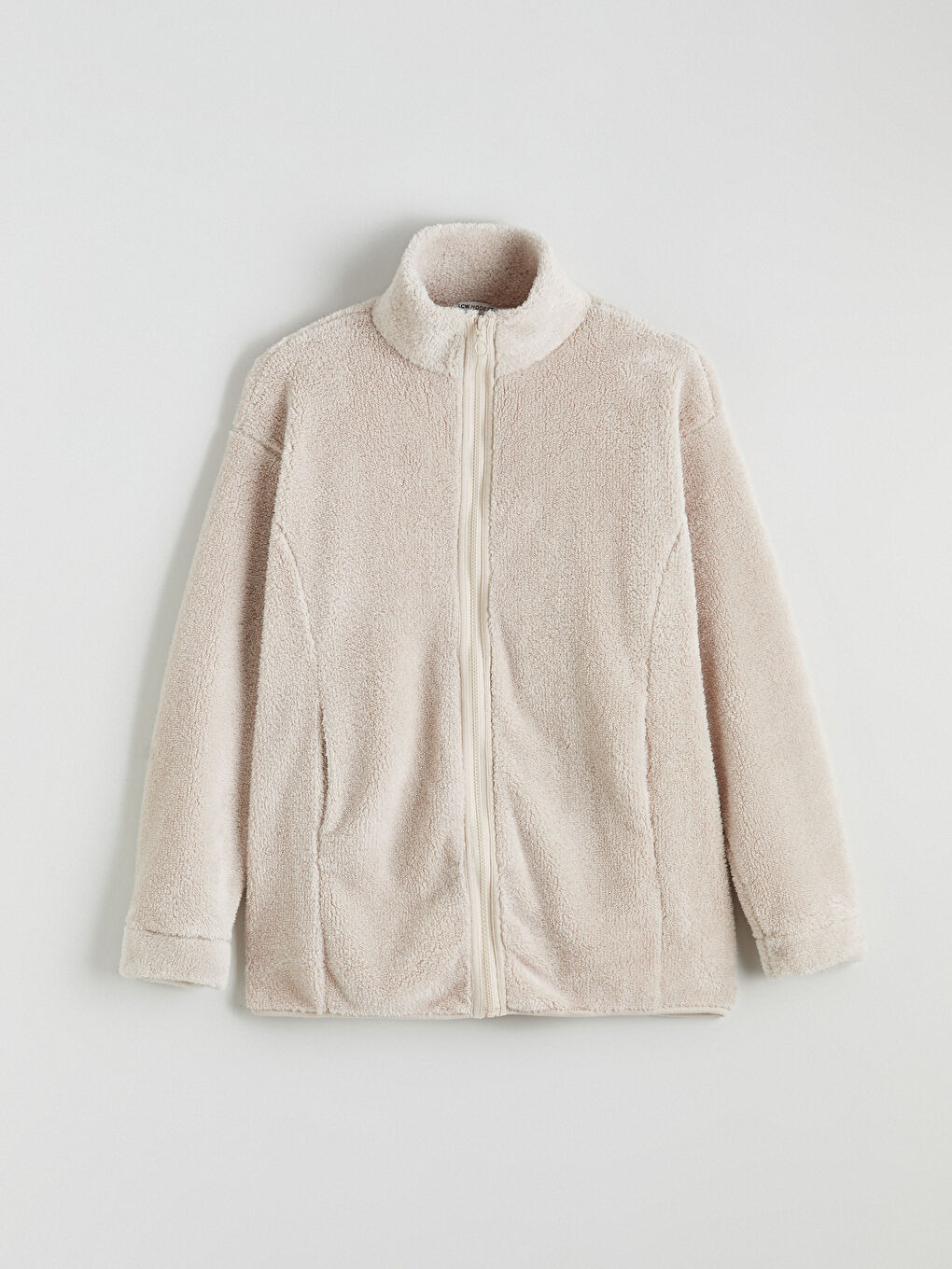 Ekru Dik Yaka Kadın Polar Hırka-4