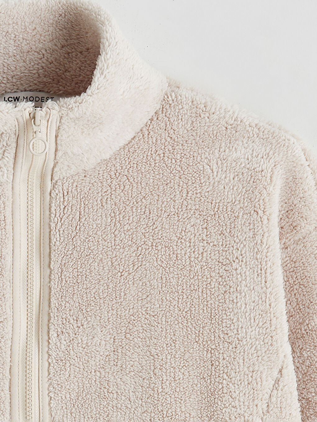 Ekru Dik Yaka Kadın Polar Hırka-5