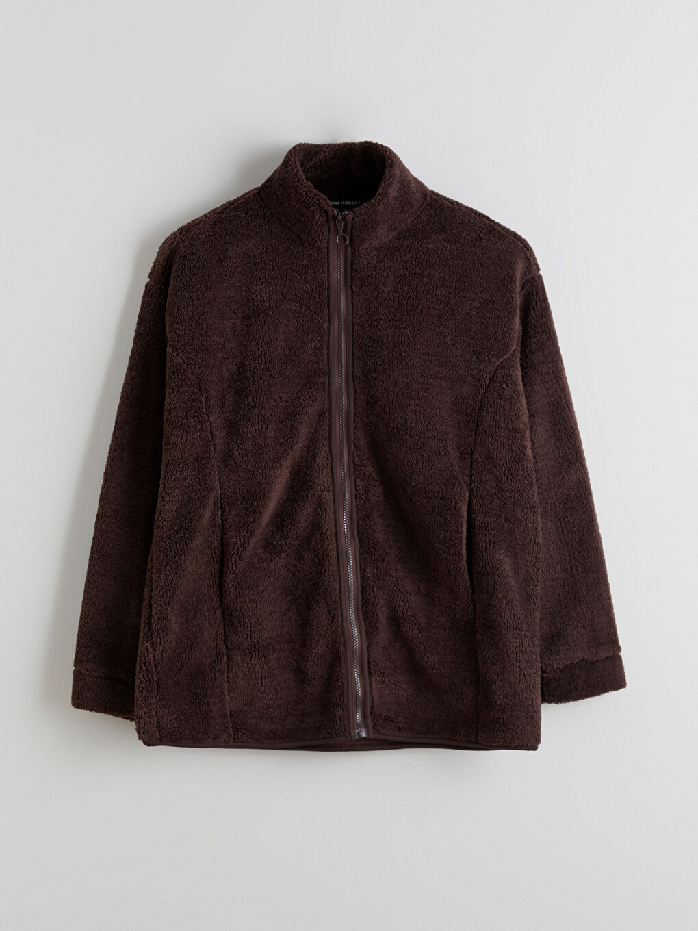 Kahverengi Dik Yaka Kadın Polar Hırka-4