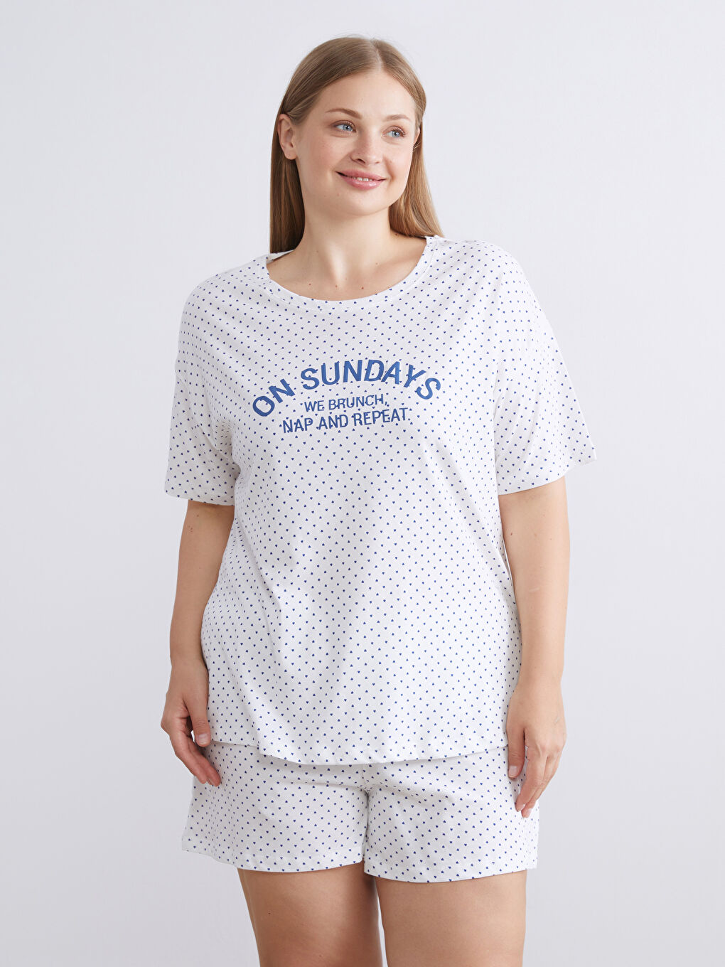 Ekru Kalp Baskılı Kadın Şortlu Pijama Takımı-5