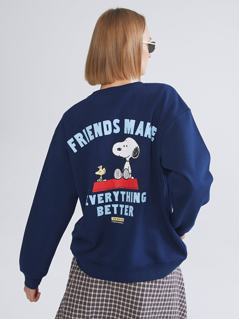 Lacivert Snoopy Baskılı Oversize Kadın Kalın Sweatshirt