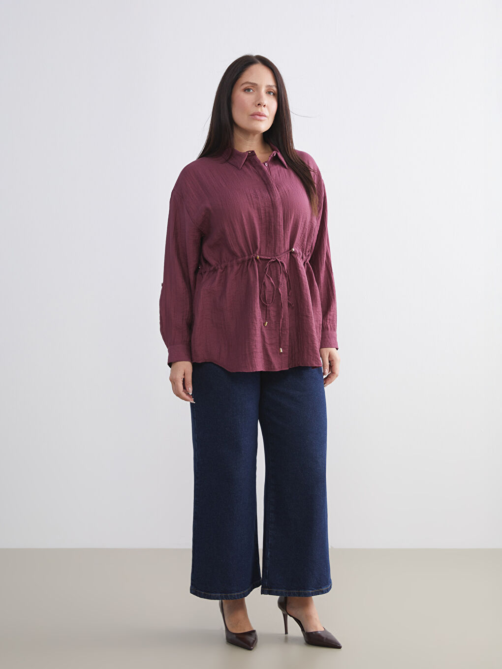 Kırmızı Dokulu Kadın Gömlek Tunik-5