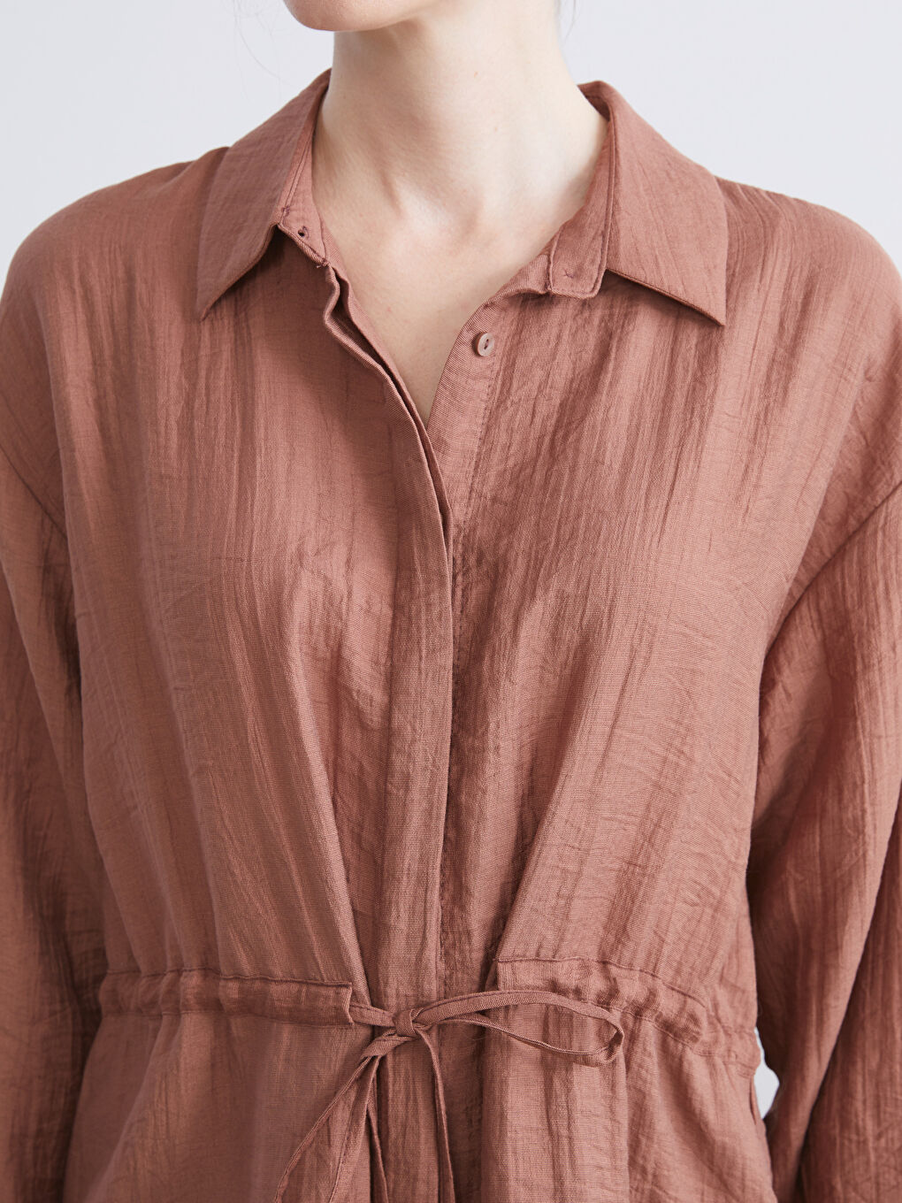 Kahverengi Dokulu Kadın Gömlek Tunik-3