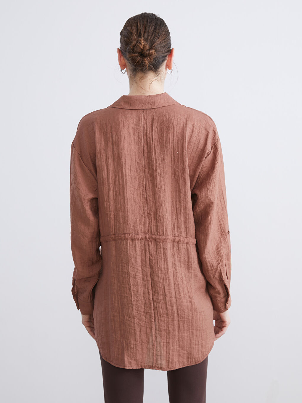 Kahverengi Dokulu Kadın Gömlek Tunik-4