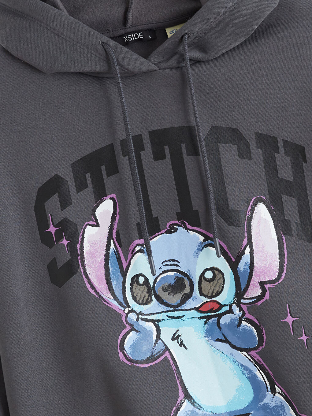 Antrasit Stitch Baskılı Oversize Kadın Kalın Hoodie-6