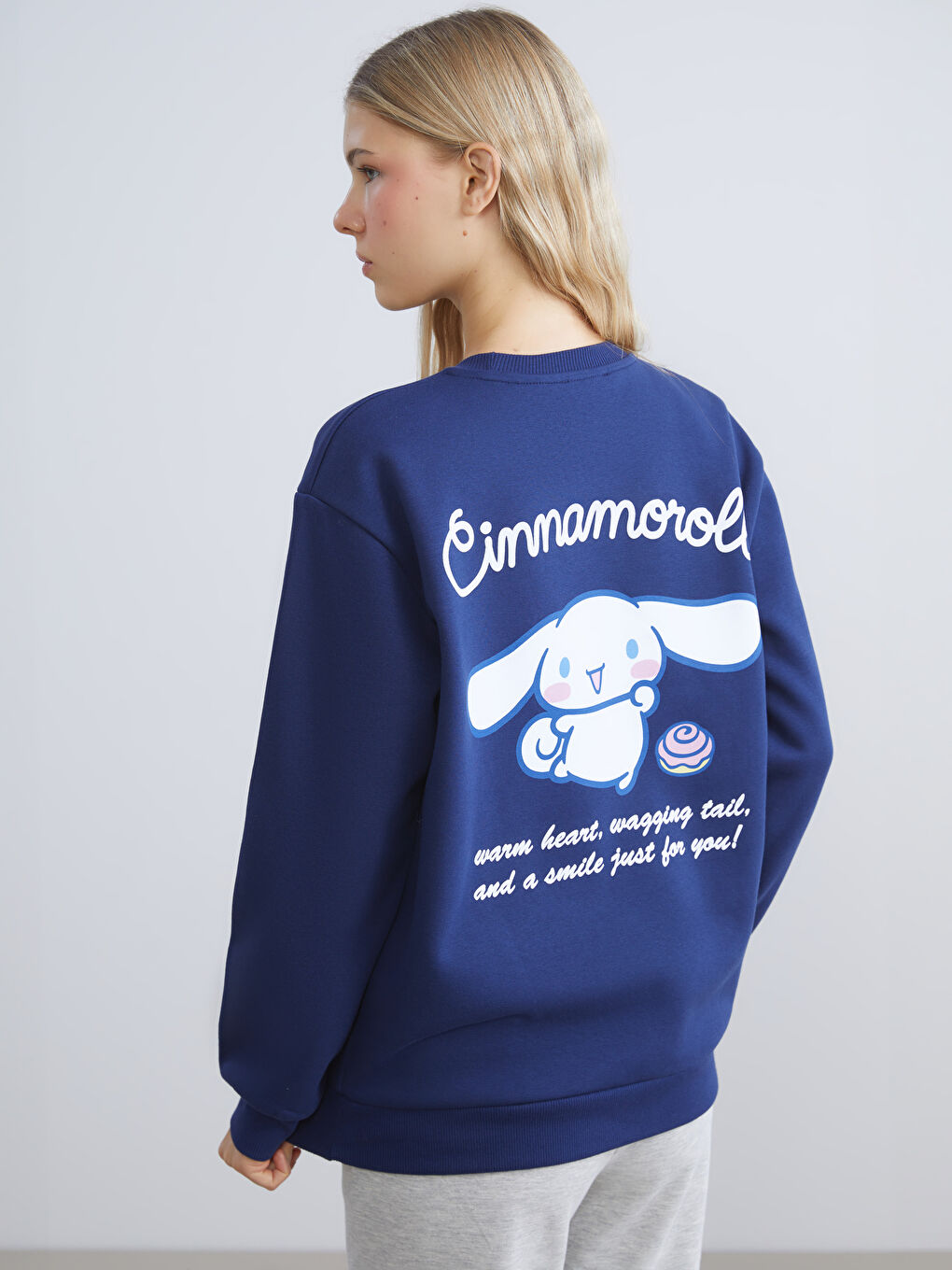 Lacivert Cinnamaroll Baskılı Oversize Kadın Kalın Sweatshirt-1