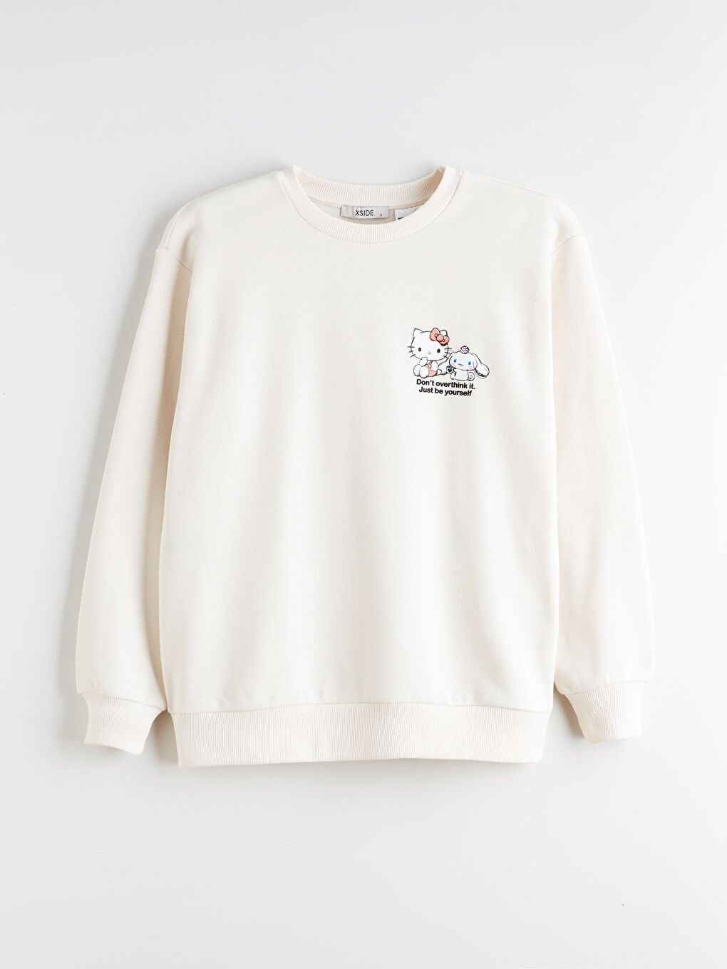 Bej Hello Kitty Baskılı Oversize Kadın Kalın Sweatshirt-5
