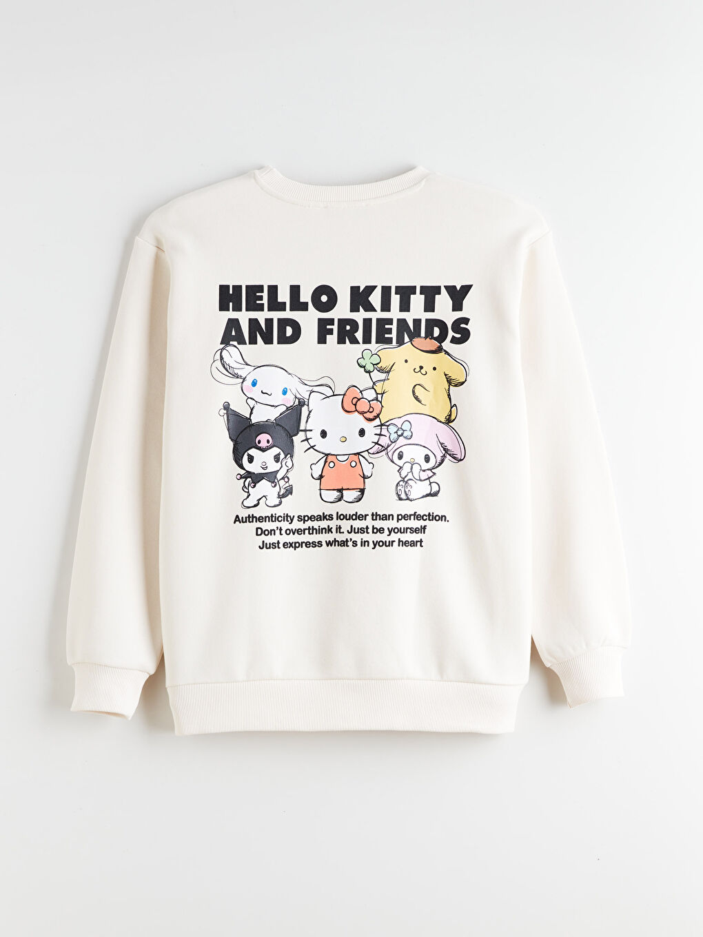 Bej Hello Kitty Baskılı Oversize Kadın Kalın Sweatshirt-6