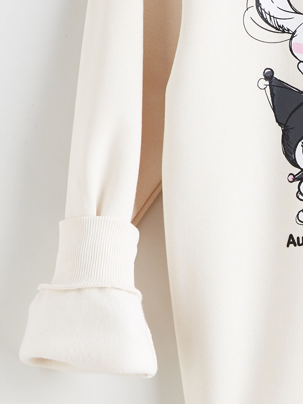 Bej Hello Kitty Baskılı Oversize Kadın Kalın Sweatshirt-7