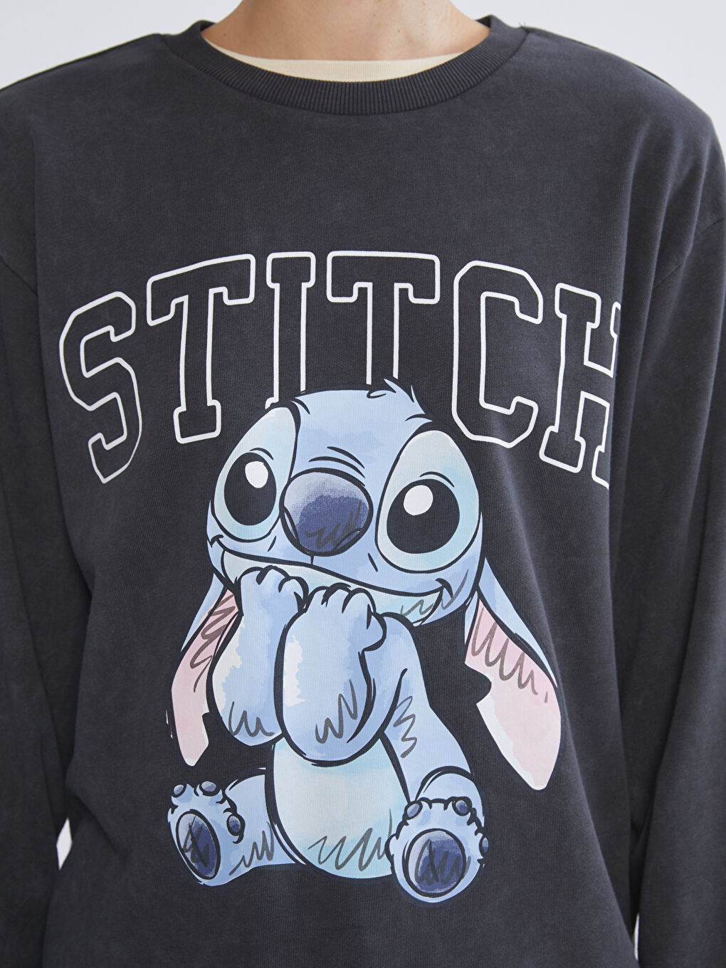 Antrasit Stitch Baskılı Oversize Kadın Sweatshirt-2