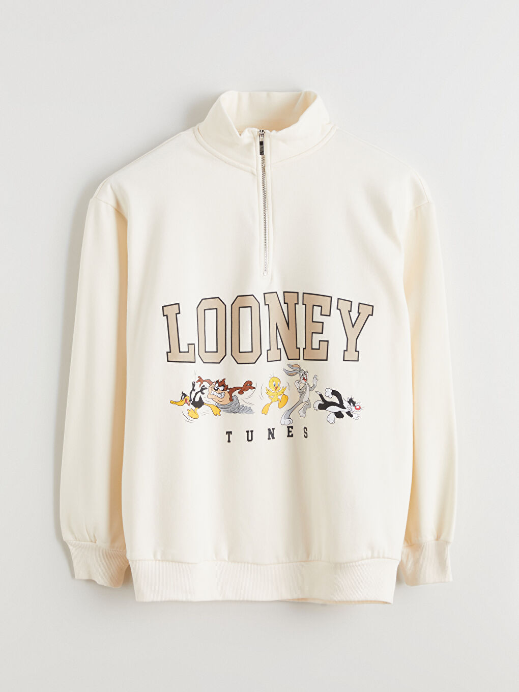 Bej Bugs Bunny Baskılı Oversize Kadın Kalın Sweatshirt-5
