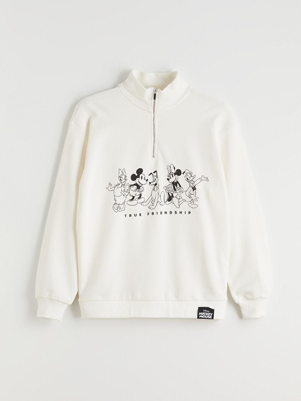 Ekru Mickey Mouse Baskılı Kadın Kalın Sweatshirt-5