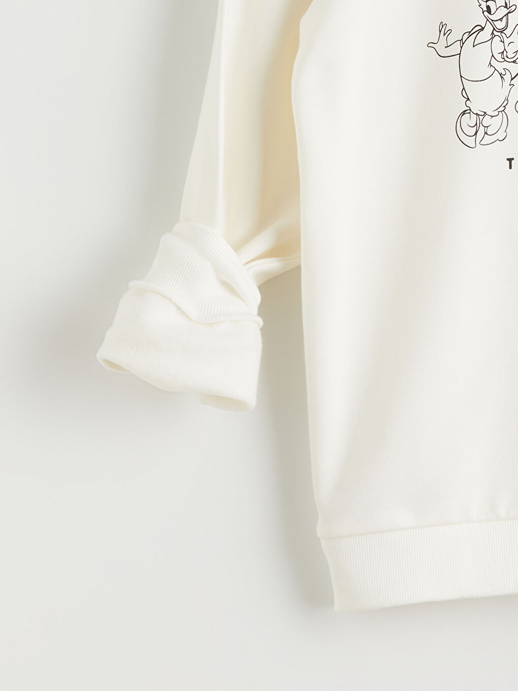 Ekru Mickey Mouse Baskılı Kadın Kalın Sweatshirt-6