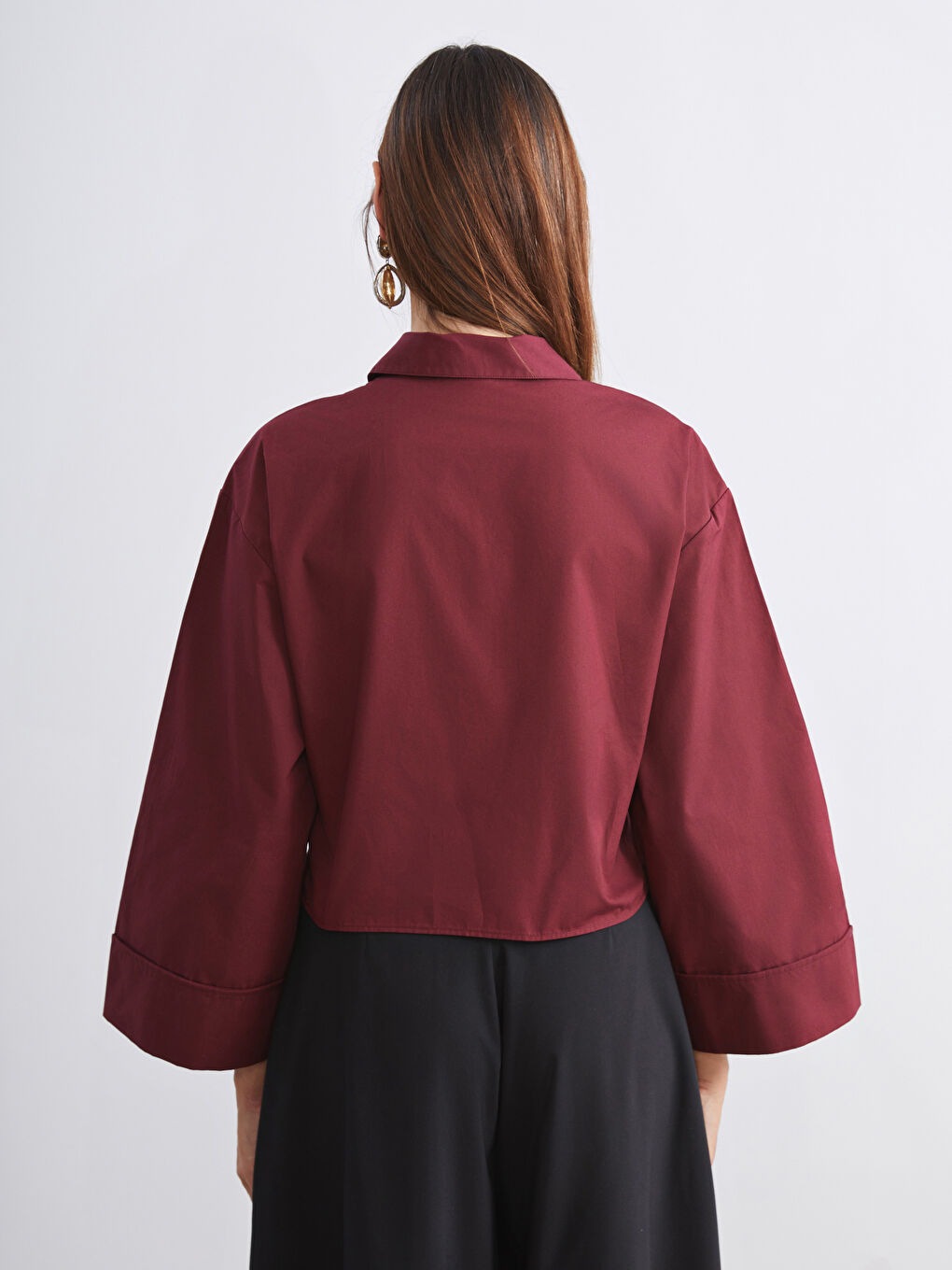 Bordo Bağlamalı Poplin Kadın Gömlek-3