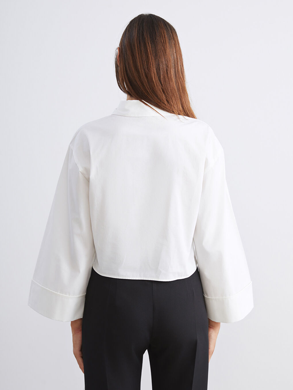 Ekru Bağlamalı Poplin Kadın Gömlek-3