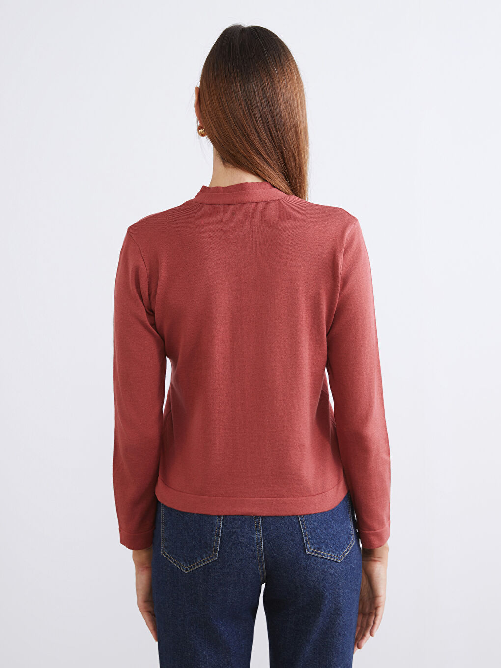 Kahverengi V Yaka Kadın Triko Hırka-3