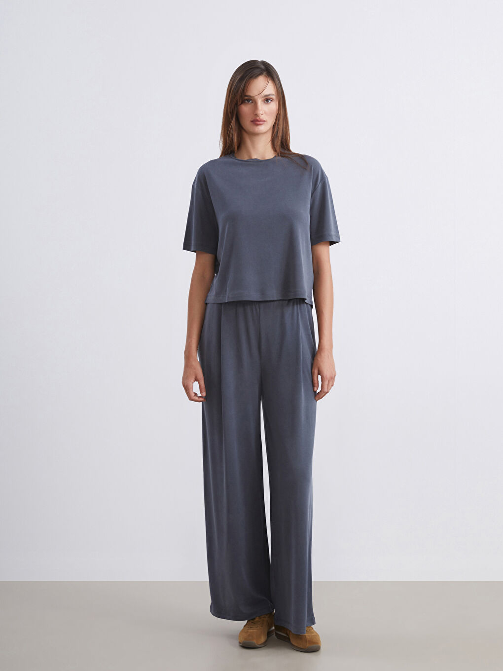 Antrasit Beli Lastikli Modal Karışımlı Kadın Eşofman Altı