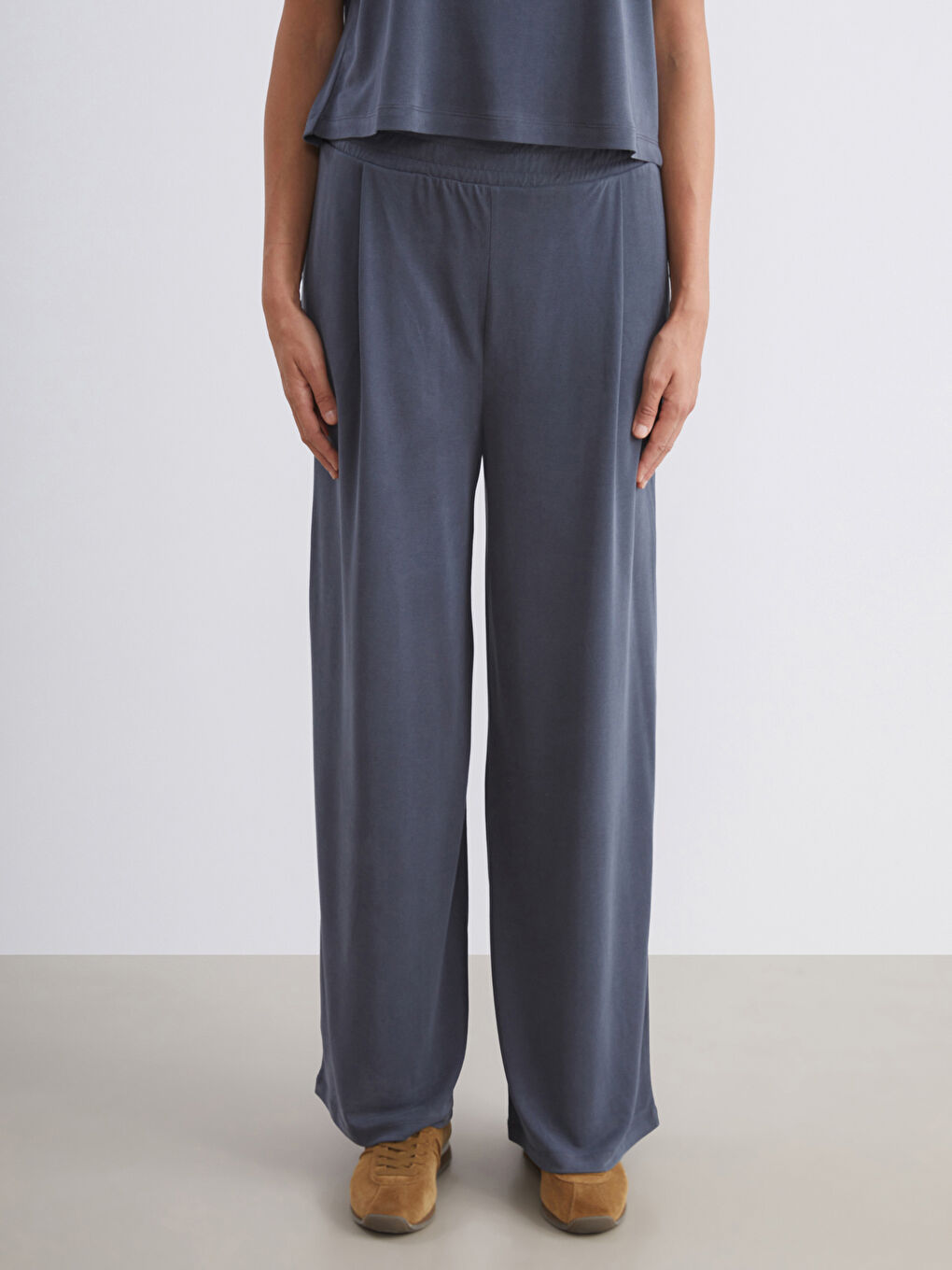 Antrasit Beli Lastikli Modal Karışımlı Kadın Eşofman Altı-1