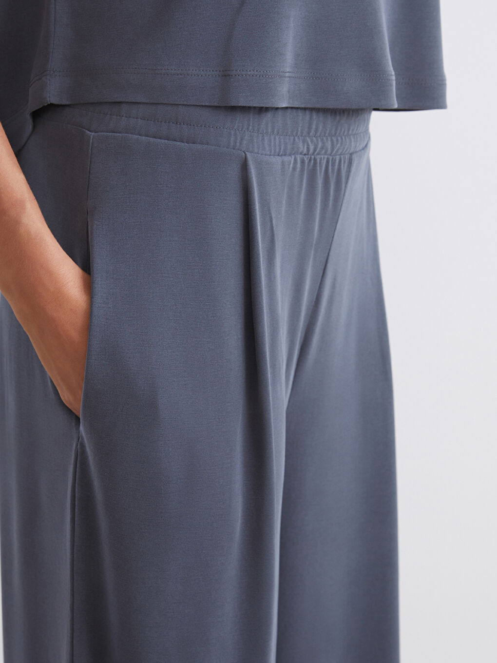 Antrasit Beli Lastikli Modal Karışımlı Kadın Eşofman Altı-2