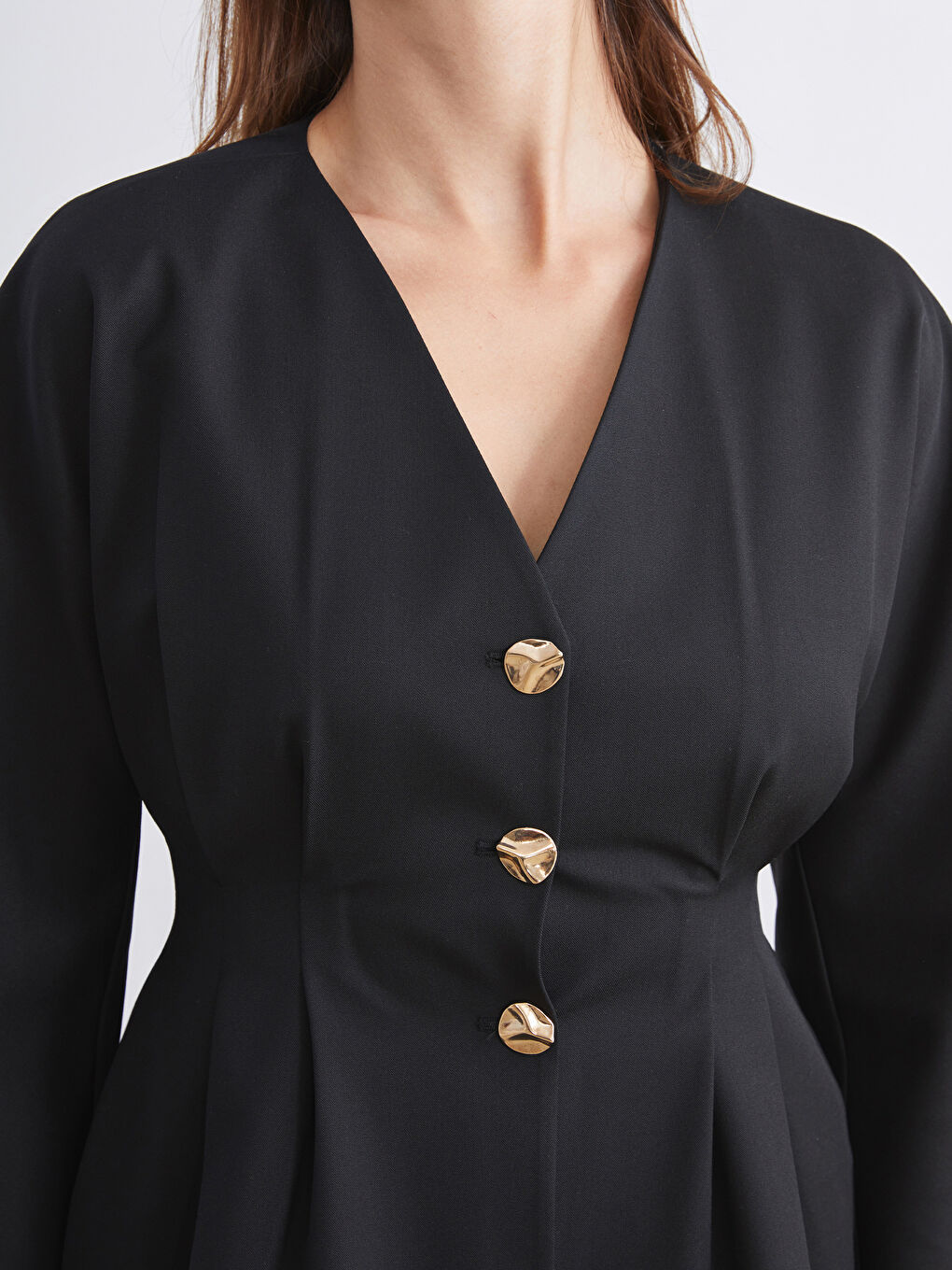 Siyah V Yaka Peplum Kadın Ceket-2